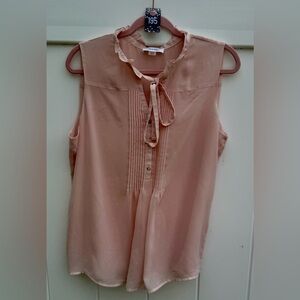 Calvin Klein Sleeveless V-Neck Sheer Pink Blouse, Lined.  Size Large.  NWOT.